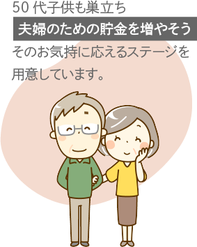 50代子供も巣立ち[夫婦のための貯金を増やそう]そのお気持に応えるステージを用意しています。